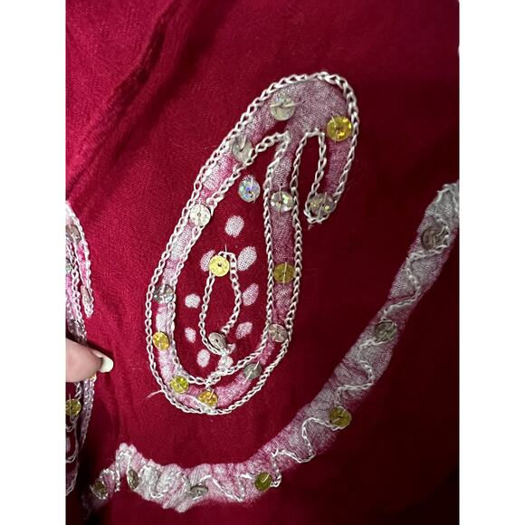 California Woman Free Size Red Pink Paisley Flowy Boho Beach Swimsuit Coverup - Picture 4 of 11